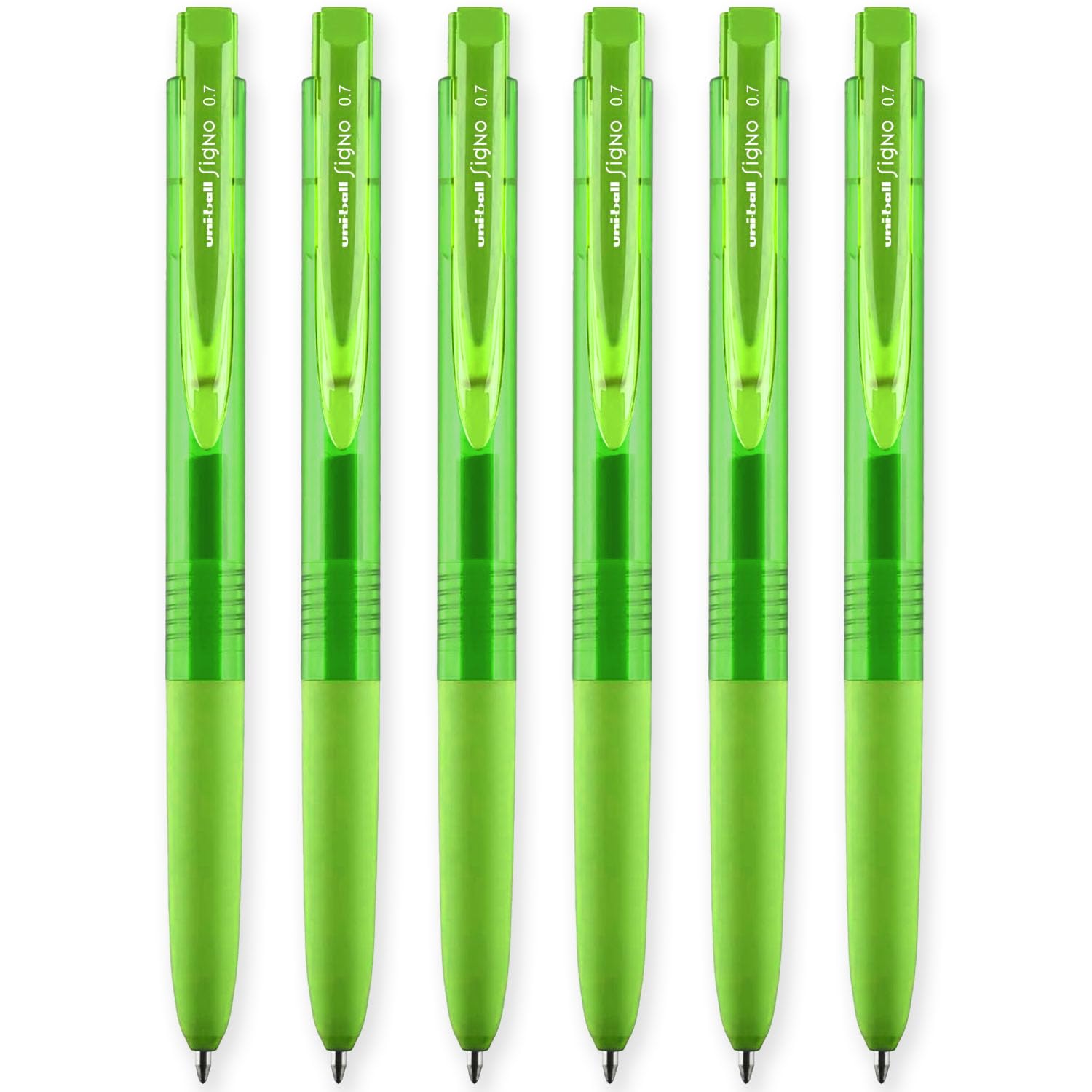 uni-ball Signo UMN-155-07 Gel Ink Retractable Rollerball Pen | 0.7mm Medium Nib | Stationery for Studying, Office, Everyday Writing | Lime Green Ink | Pack of 6 Pens
