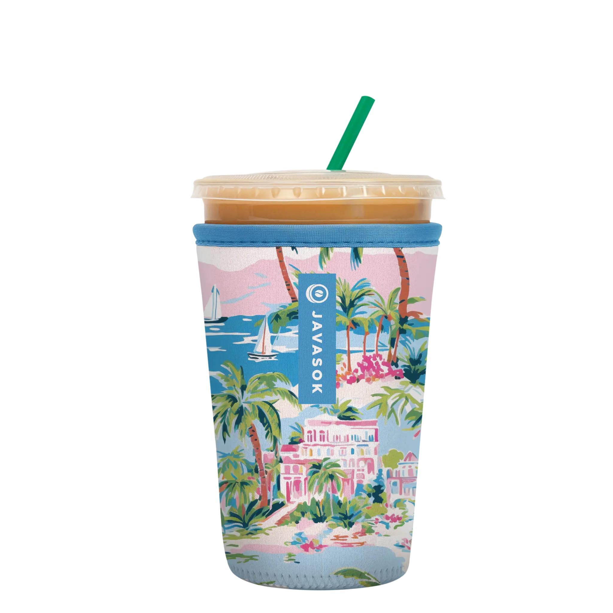 Sok It JavaSok Iced Coffee &amp; Cold Soda Insulated Neoprene Cup Sleeve (Beachside Bliss, Medium: 22-28oz)