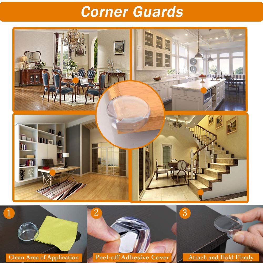 Kit de Seguridad para Bebés, 12 Cerraduras de Seguridad Niños+16 Protectores Esquinas Bebes+ 12 Cubiertas para enchufes+4 Protectores Puertas Bebe