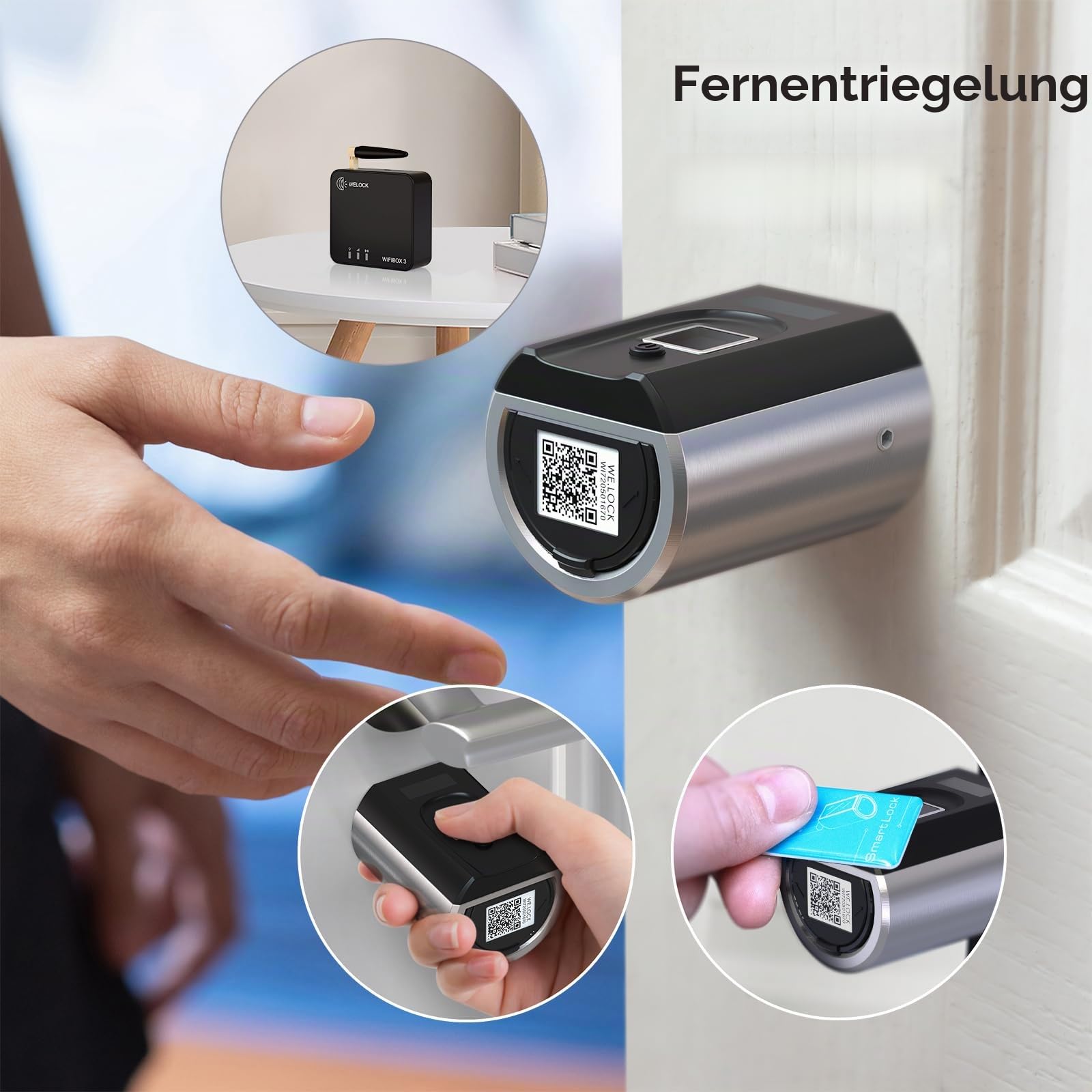 WELOCK SECBN51WIFIBOX3 Fingerabdruck Elektronisches Türschloss 30-70mm | RFID-Karte Transponder, BLE APP WIFI, Arbeit mit Alexa, IP65,Fingerabdruck Schloss und WIFIBOX3 Gateway Kombikit