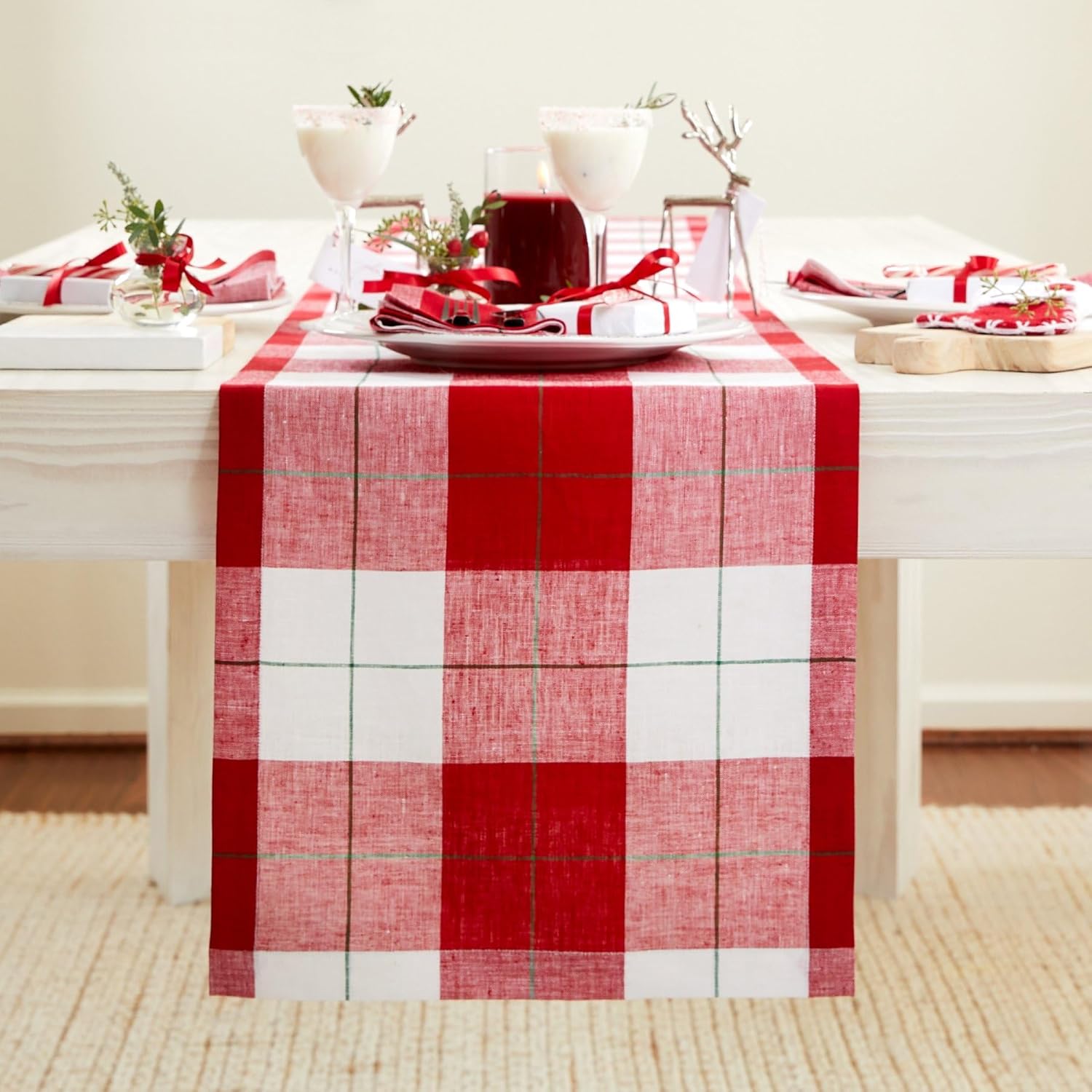 Solino Home Linen Christmas Table Runner 108 inches Long 100 Pure Linen 14 x 108