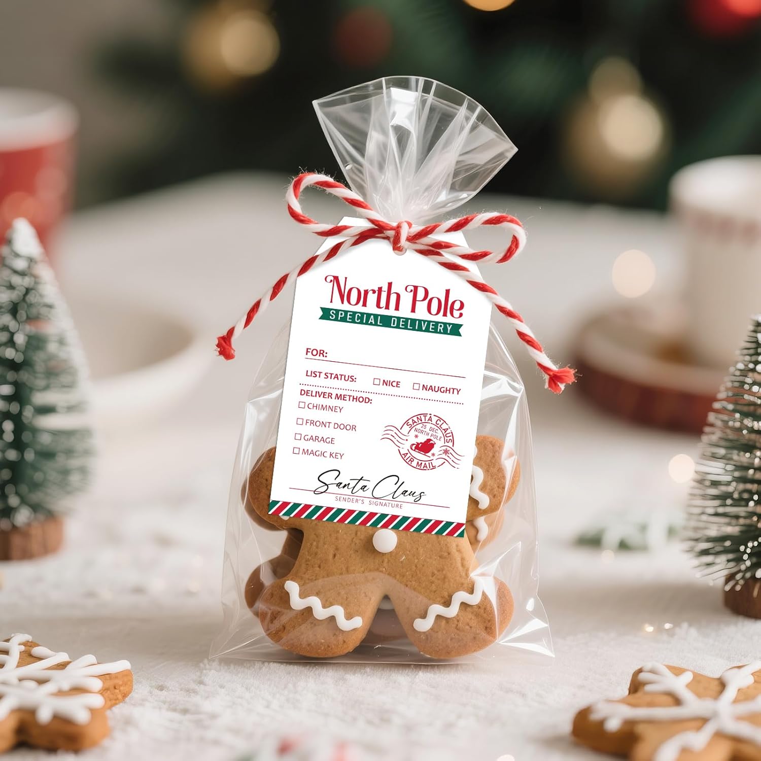 G2PLUS 50Pcs Christmas Gift Tags - from Santa Gift Wrapping Tags, 3.3x2.2in Xmas Paper Special Delivery North Pole Tag with String for DIY Crafts, Holiday Party Favors - Image 6