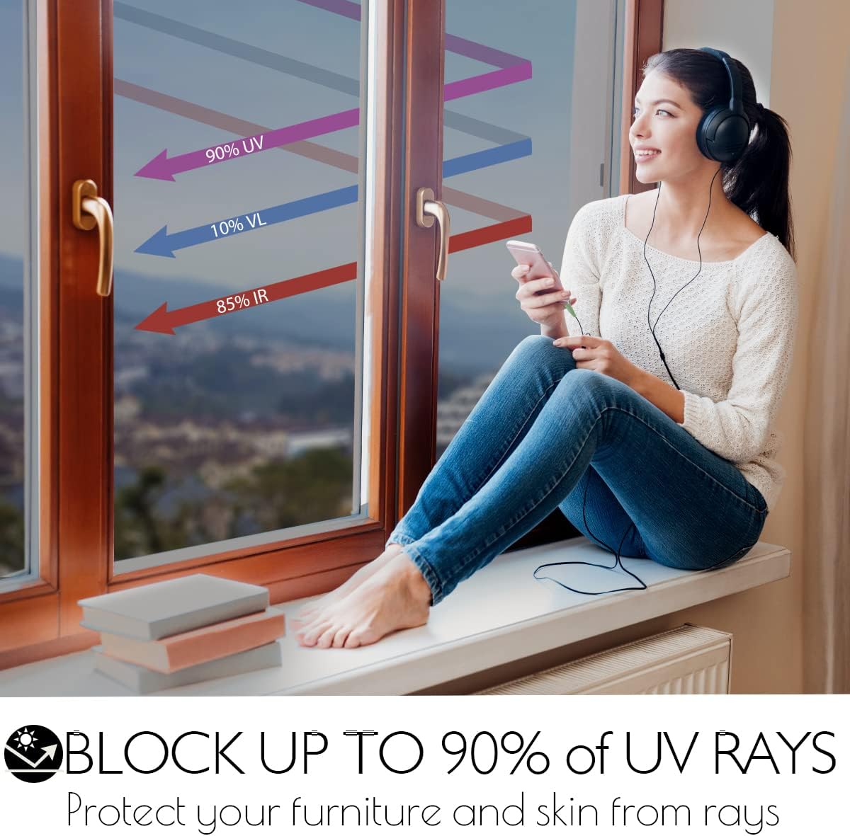 🛒 Crazy Deals HIDBEA One Way Mirror Window Film Daytime Privacy, Reflective Window Tint for Home, Heat Control UV Blocking, Non-Adhesive Self Static Cling Window Sticker(Black-Silver, 35.4 Inch x 32.8 Feet)