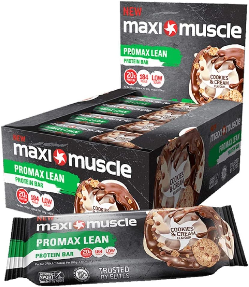 Maximuscle Promax Lean High Protein Bar, Cookies and Cream, 55 g, Pack of 12