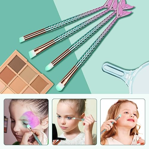 Miniatura 6 de Pinceles de maquillaje para niñas, 10 piezas de brochas de maquillaje de princesa, juego de brochas de maquillaje para base, delineador de ojos,