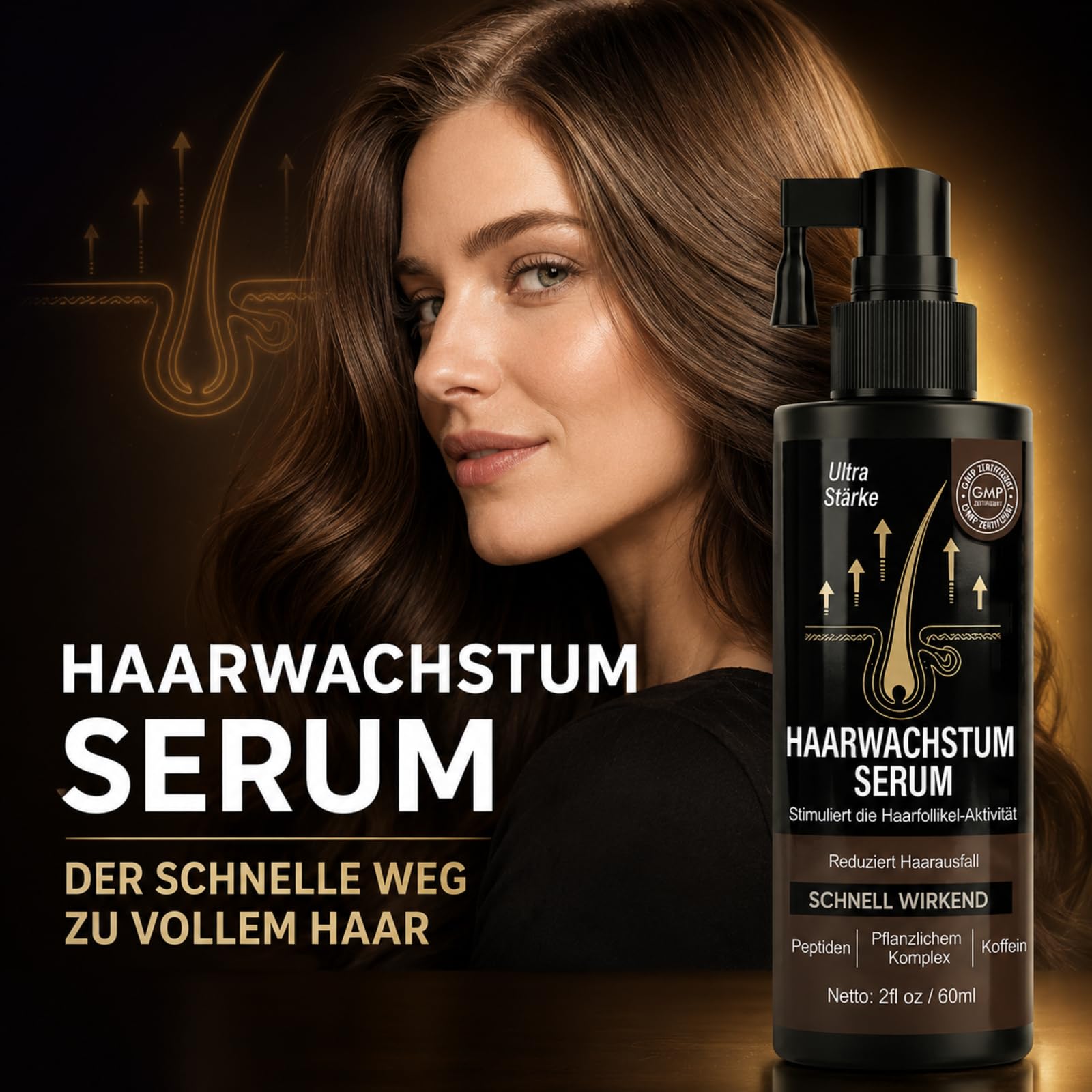 Hair Growth Spray, 60 Ml Haarwachstumsspray für Frauen & Männer, das Haarwachstum Beschleunigt, Haarwachstum Serum für Haardicke und Pflege, Spray Design Frisch Nicht Fettig