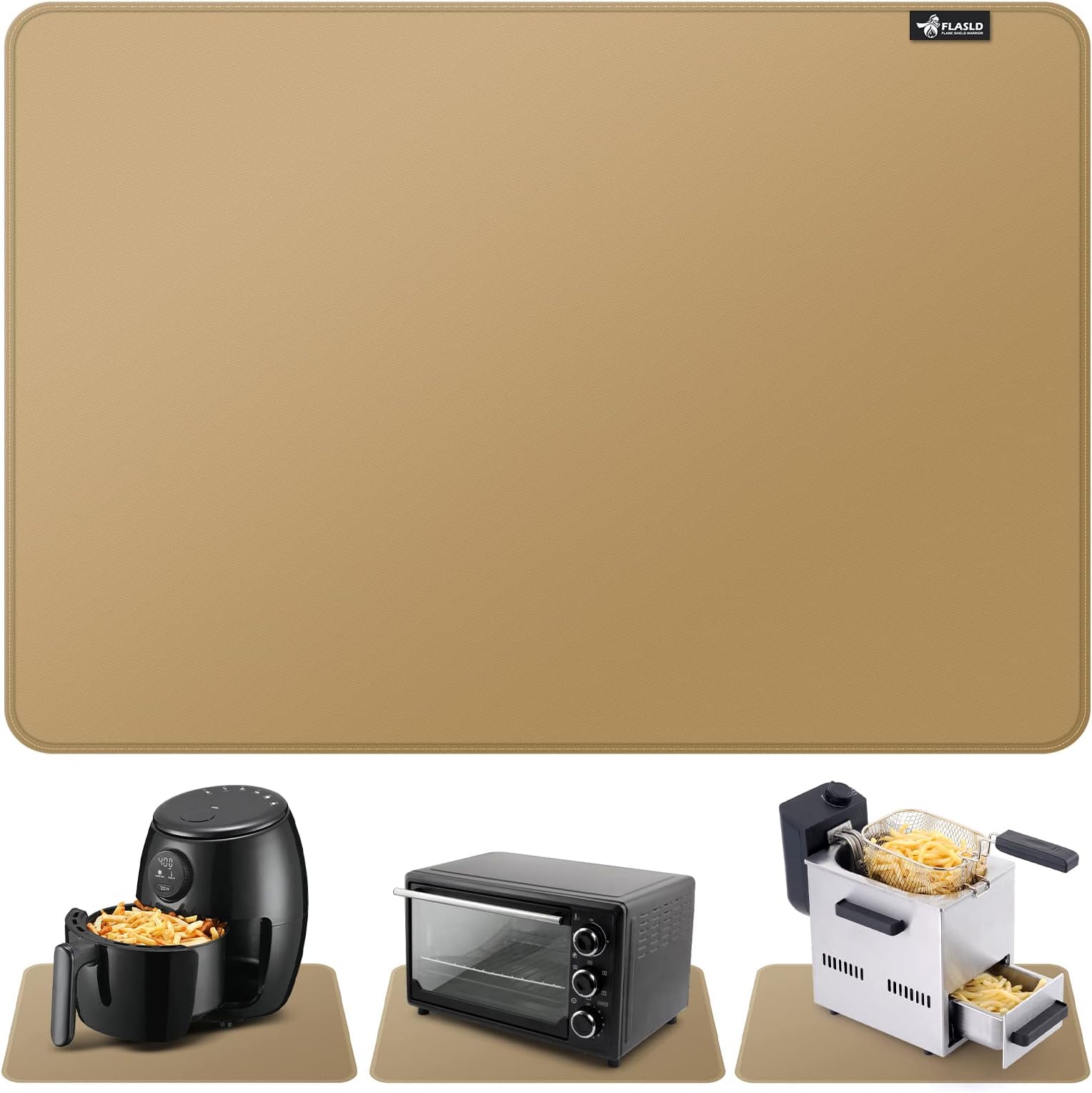 FLASLD Heat Resistant Mat for Air Fryer Site on, Fireproof Silicone Mats for Kitchen Counter, Countertop Protector, No-slip and Waterproof (16"X24", Brown)