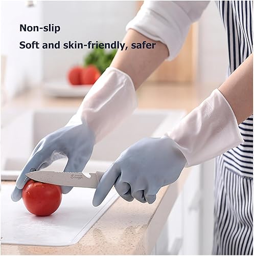 Miniatura 5 de 3 pares de guantes de limpieza de goma, guantes reutilizables para lavar platos de cocina y hogar, herramienta antideslizante