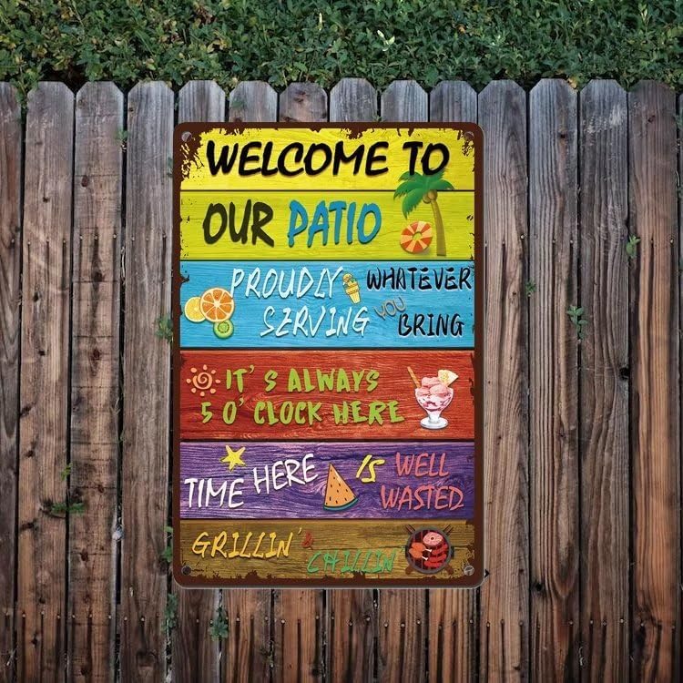 Miniatura 4 de Letrero vintage con texto en inglés "Welcome to Our Patio"  Letreros de bienvenida al aire libre para porche, hogar, jardín, terraza, playa,