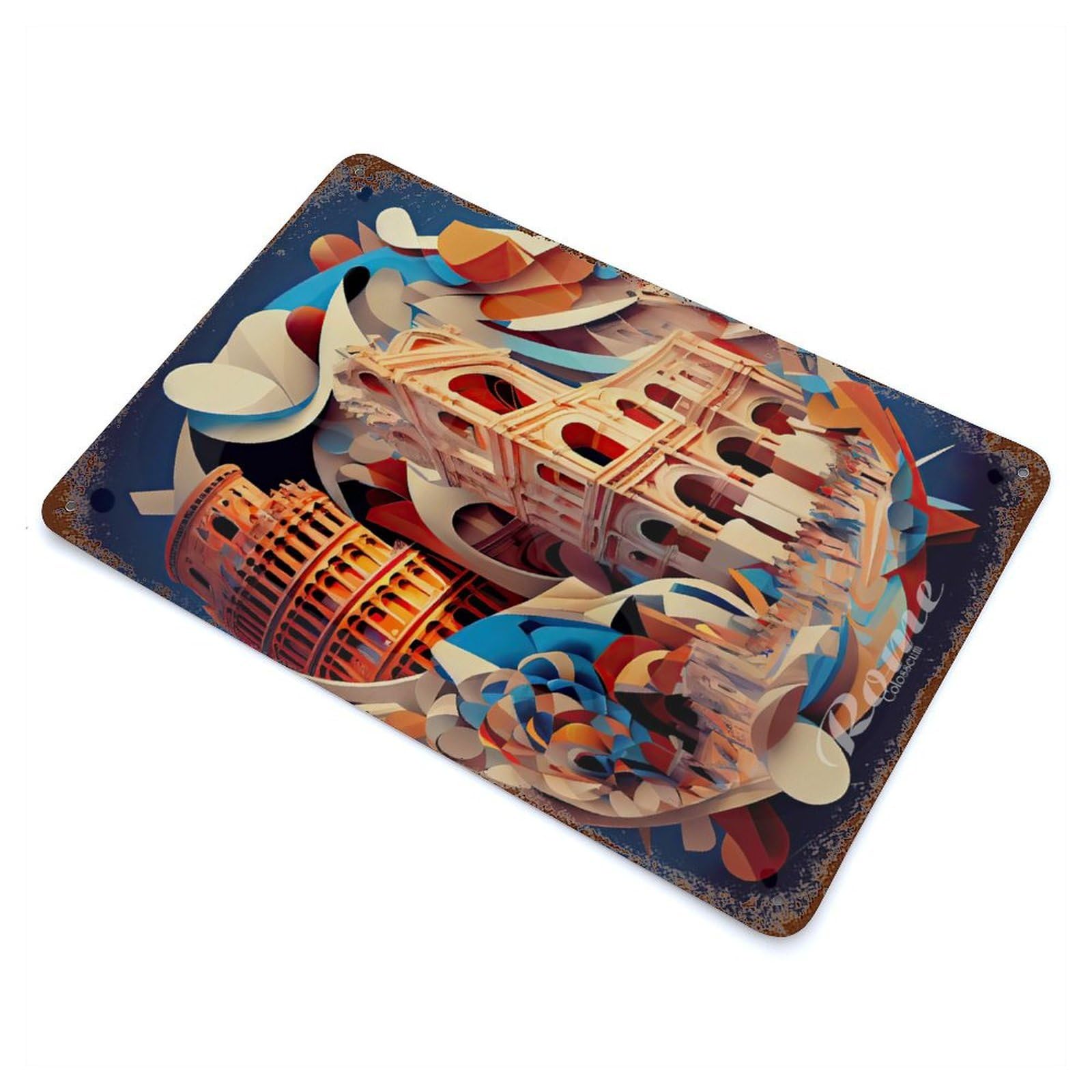 Rust Effect Rome Colosseum 3 Rusty Metal Tin Sign 11.8"x7.9", Old School Wall Decor for Basement, Hobby Room And Garage Decor