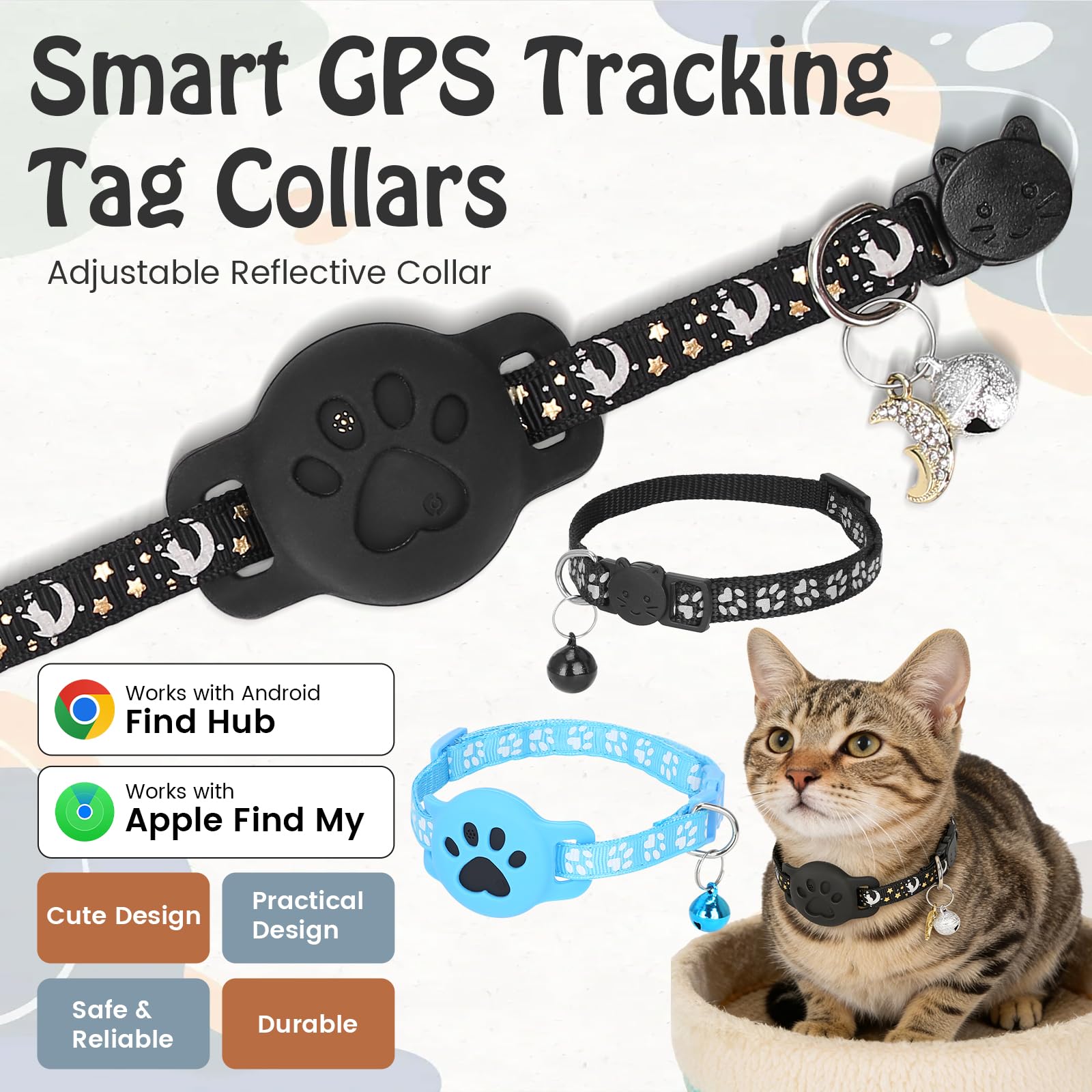 Rastreador GPS para gatos y perros compatible con Apple iOS y Android Google Find My, collar de gato con rastreador sin suscripción para seguimiento de ubicación, etiqueta inteligente Bluetooth mini