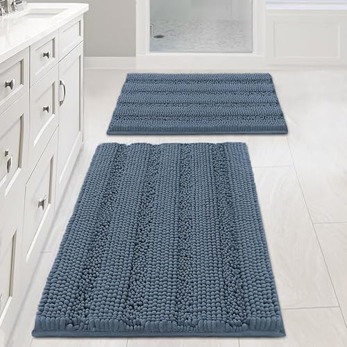 Miniatura 55 de H.VERSAILTEX Alfombras de baño antideslizantes extragruesas de felpilla a rayas 24" x 36" Absorbentes, antideslizantes, suaves, esponjosas