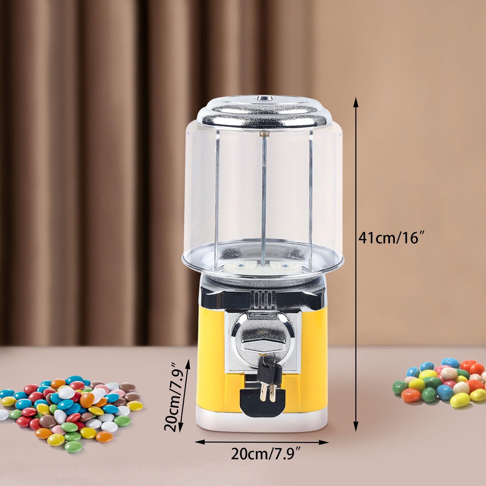 Gumball Machine, Yellow Candy Vending Machine, Automatic Coin Operated Vending Machine Fits 25 Cents Coin Accommodating 200Pcs 1.26inch Balls for Retail Stores Shopping Mall