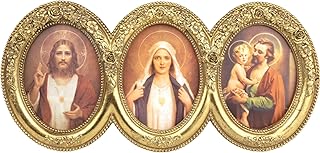 Needzo Holy Family Framed Prints, Triple Oval Gold-Toned Frame, Traditional Catholic Art, 9 in x 4.5 in