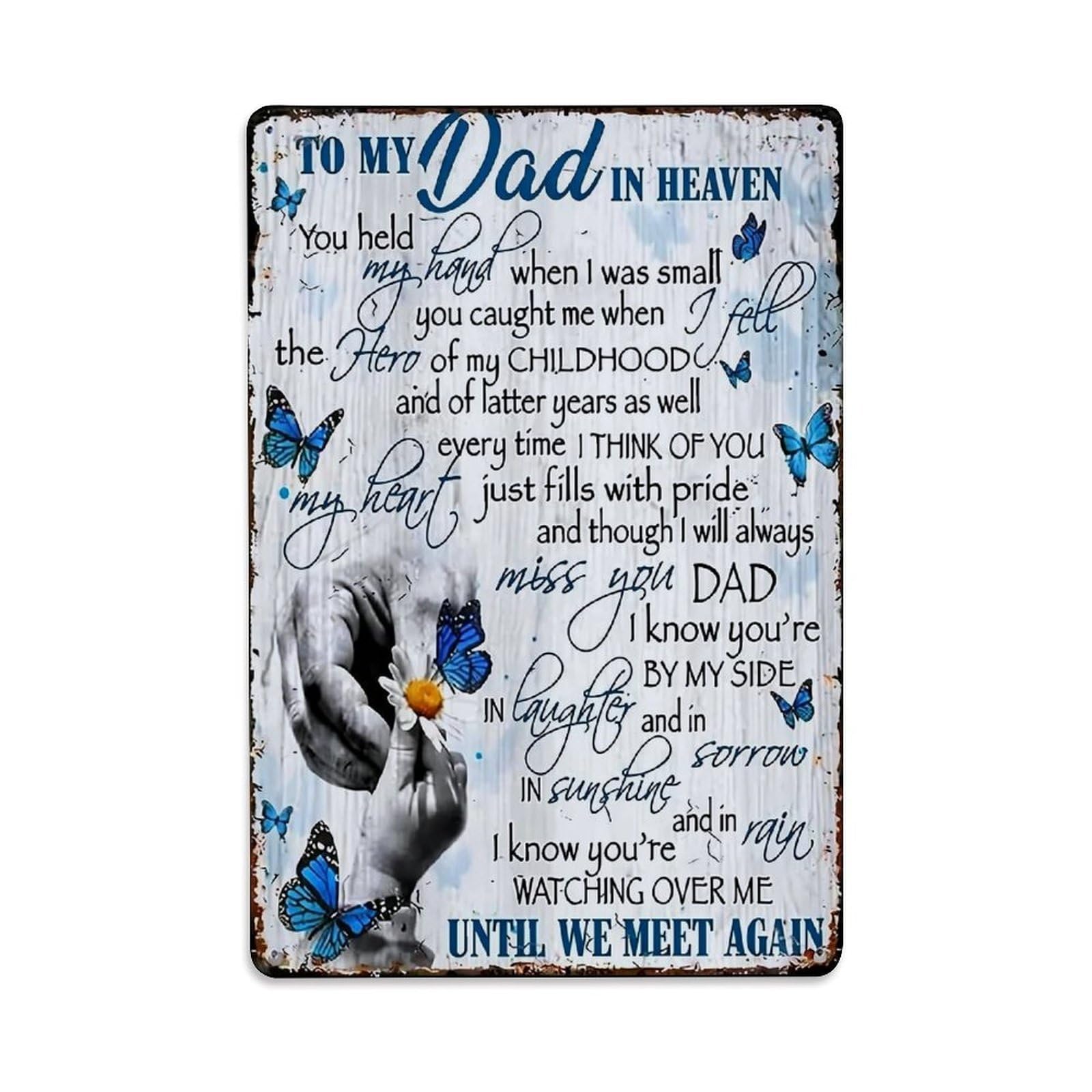 Jdfenggu Vintage Hand Holding Daisy Butterflies Sky Retro Metal Tin Sign, Decor Art Poster For Bar, Home, Man Cave, Kitchen, Laundry Room Gift 8X12inch