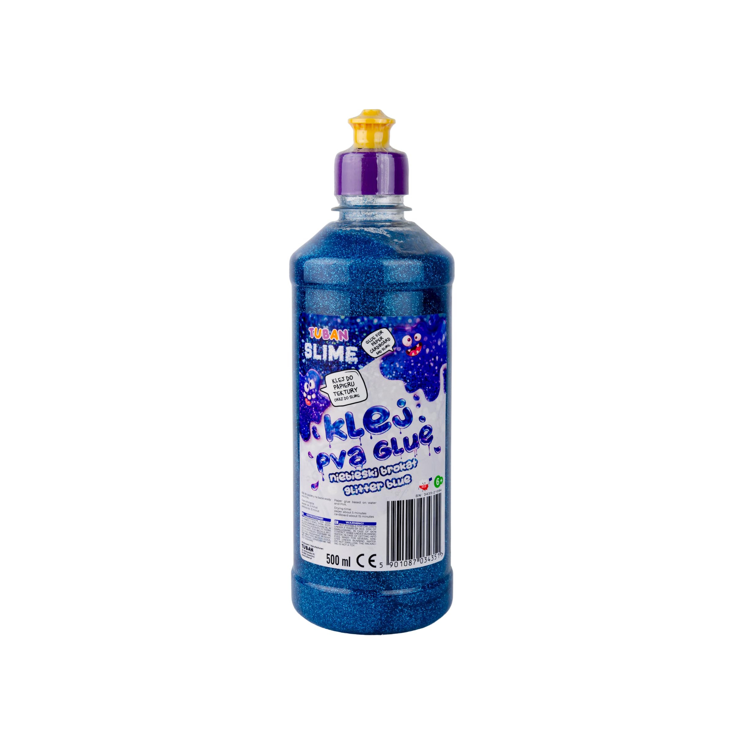 TUBAN Pegamento de PVA brillante para slime de 500 ml, pegamento de papel, para diversión, papel y cartón, ideal para hacer slime, decoupage, bricolaje, color azul