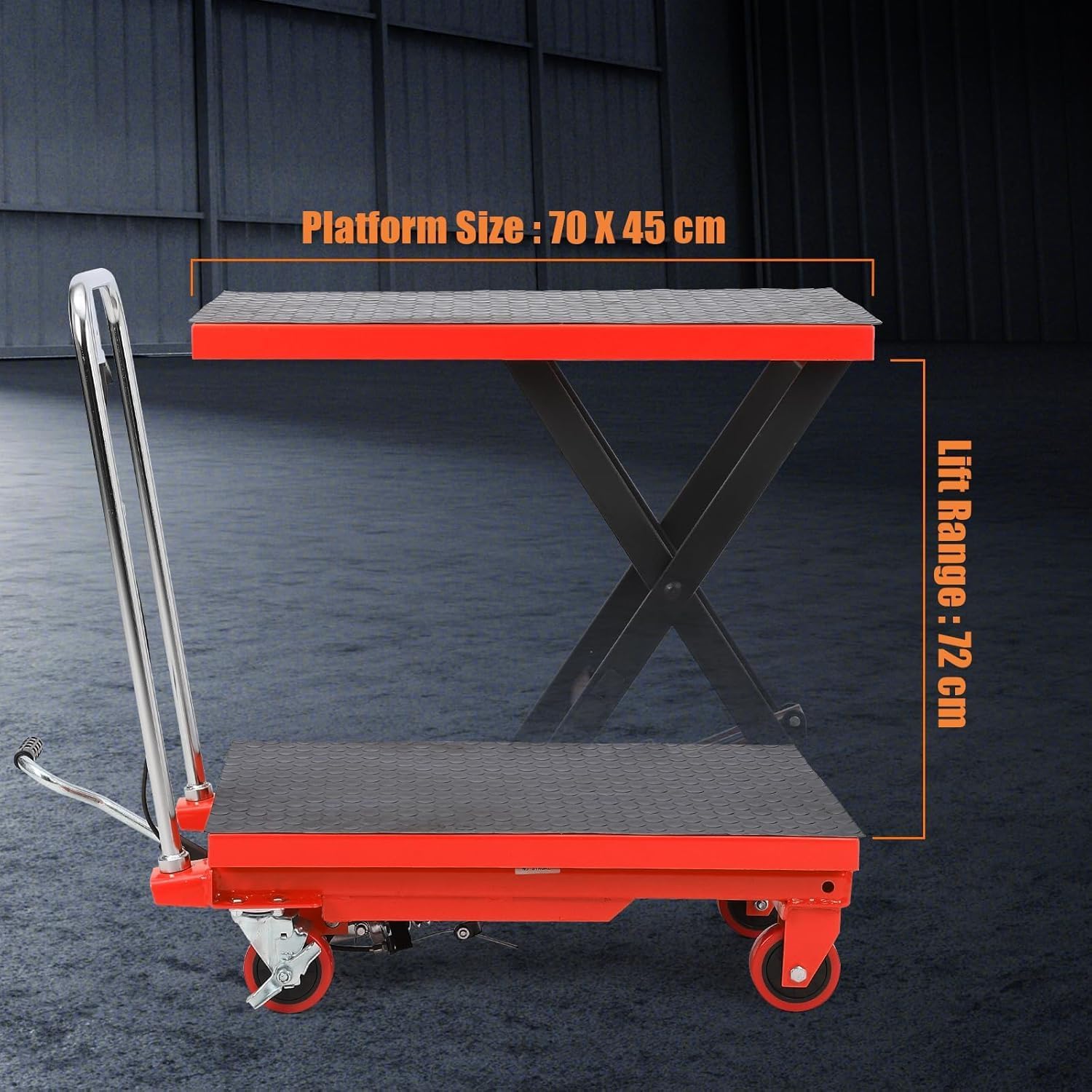 Hydraulic Lift Table Cart, 500lbs Capacity 28.5" Lifting Height with 4 Wheels and Non-Slip Pad Lift Table, Manual Single Scissor for Material Handling and Transportation, Red