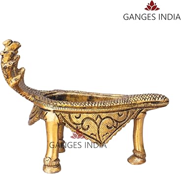Shaligram Brass Stand Shankh Stand with Sheshnaag Brass Statue, Traditional Decorative Shankh Holder for Home Pooja (Shaligram Stand)