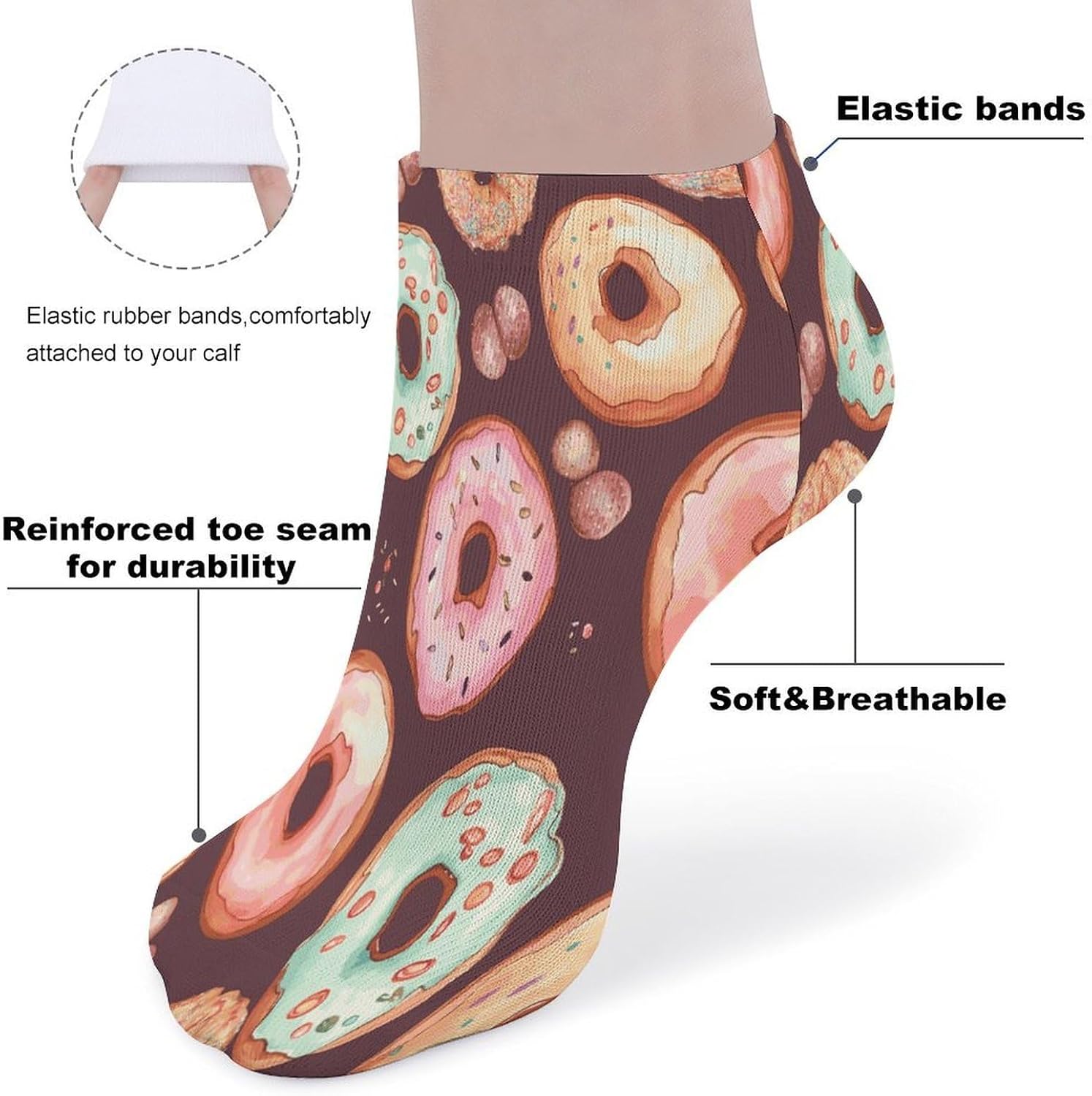 Pretty Donuts Ankle Socks for Men Women 5 Pairs | Comfortable Casual Low Cut Socks, Lightweight No Show Breathable Athletic Socks, Soft Mini Crew Socks for All Seasons