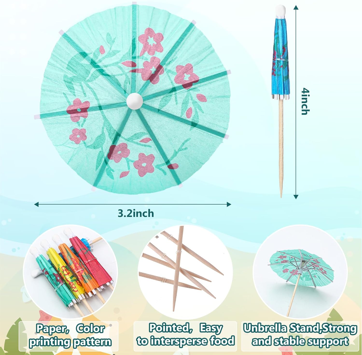 FoldTier 100 Pcs Cocktail Drink Umbrella Picks with 100 Pcs 9oz Clear Plastic Cups Set Colorful Paper Toothpicks Mini Disposable Drinking Cups Supplies for Hawaiian Luau Party Wedding Festival