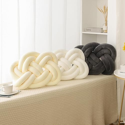 Miniatura 6 de Bola de almohada de nudo de 17.7 pulgadas, almohada decorativa de terciopelo suave para sofá y sofá, cojines cuadrados anudados para sala de estar