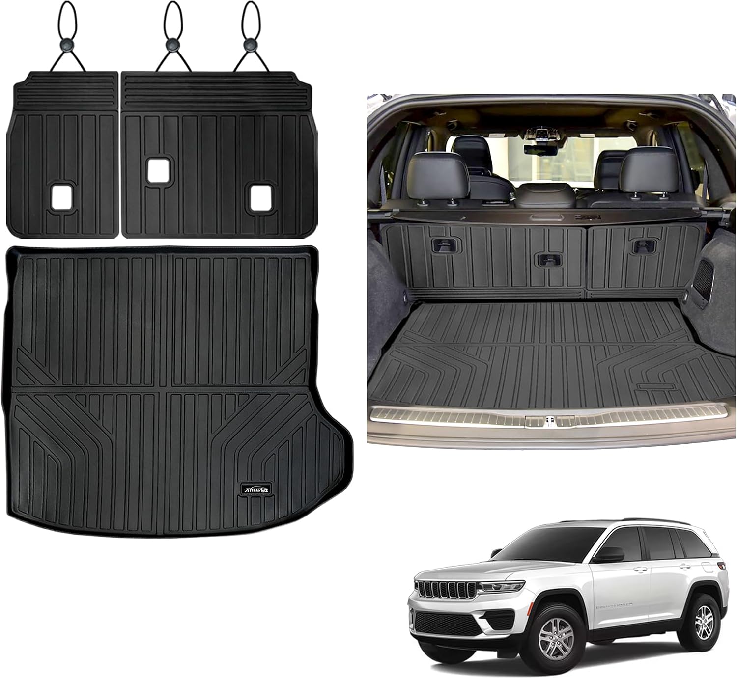 Trunk Mat for Jeep Grand Cherokee 2022-2025, TPE All Weather Cargo Liner Covering The Backrest Mat for Cherokee Car Mats Accessory