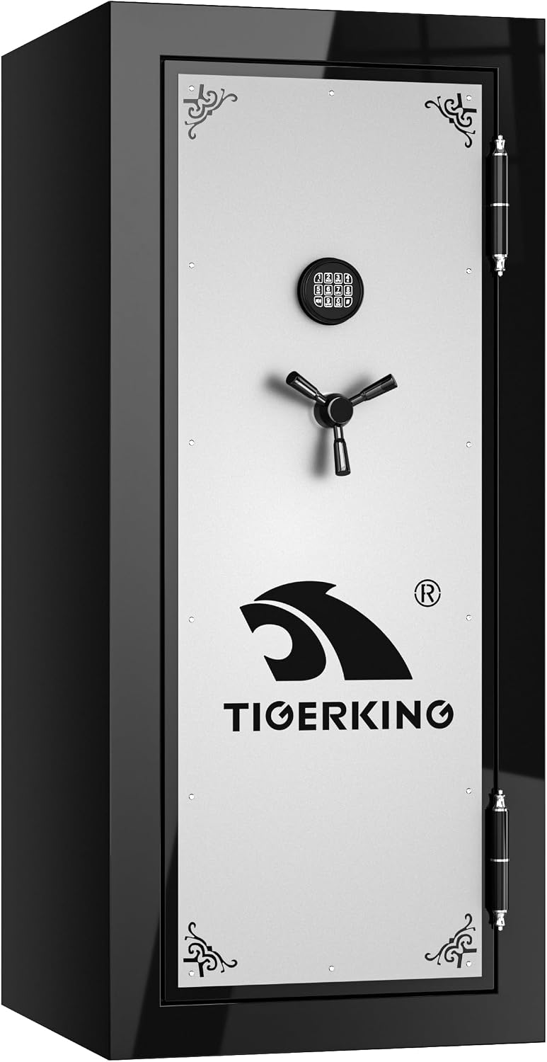 TIGERKING Gun Safe for Rifles and Pistols, 45-Min 1200°F Fire Protection, 26 Long Guns, Heavy-Duty Steel Gun Cabinet, Modular Shelves & Racks, Door Organizer, 406 lbs, 59.1"H x 26.0"W x 27.0"D
