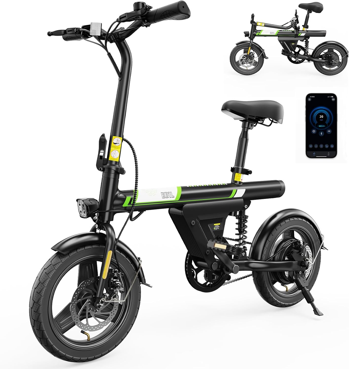 Mini Foldable Electric Bike for Adults, 500W Peak Folding Ebike, 15 Miles 36V 7.8Ah Battery, 14" Small Adult Electric Bicycle for Commuting with APP