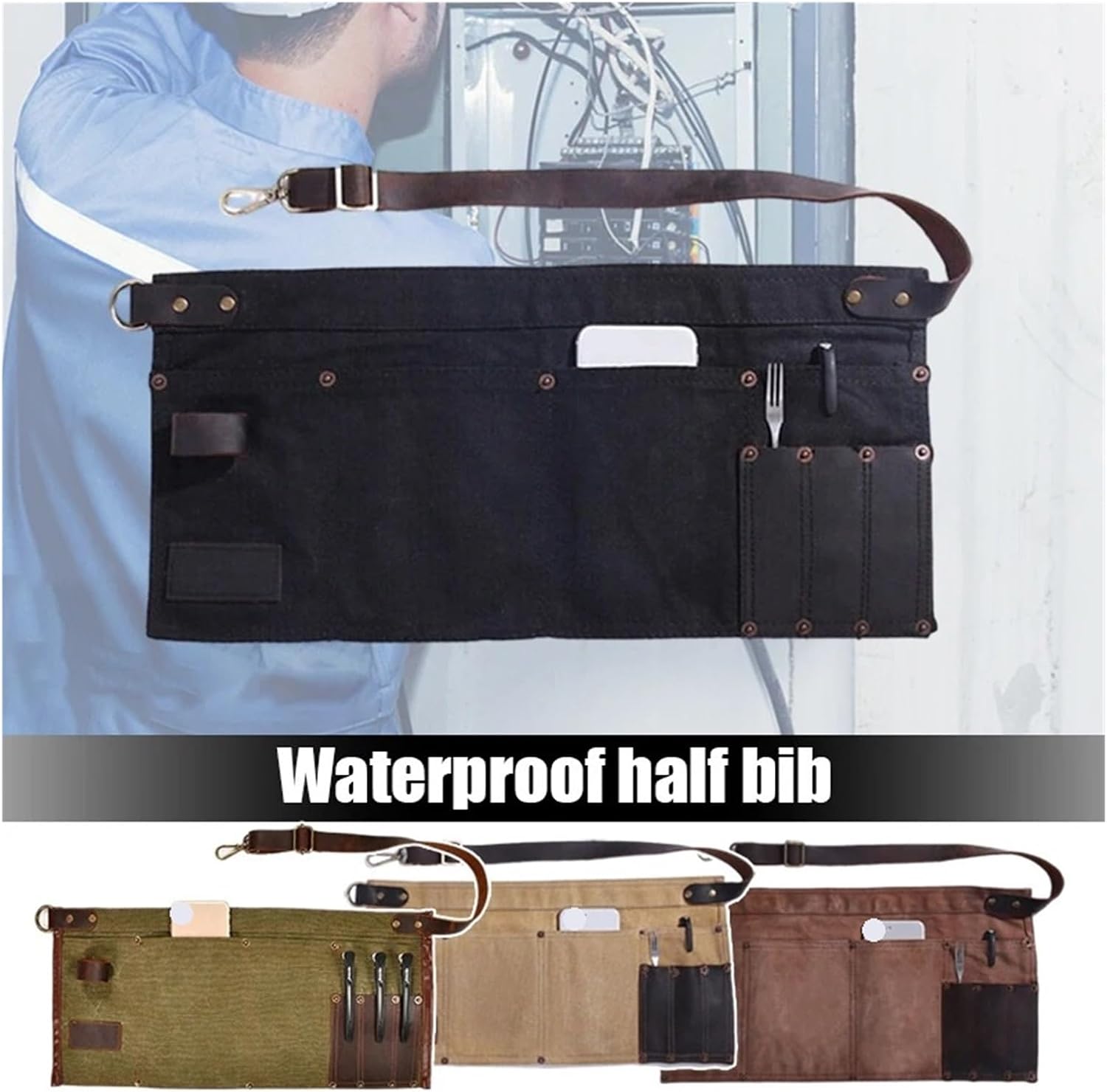 Tool Apron Garden Tool Belt Gardening Apron Multi Pocket Half Short Leather Waist Woodworker Electrician Bag