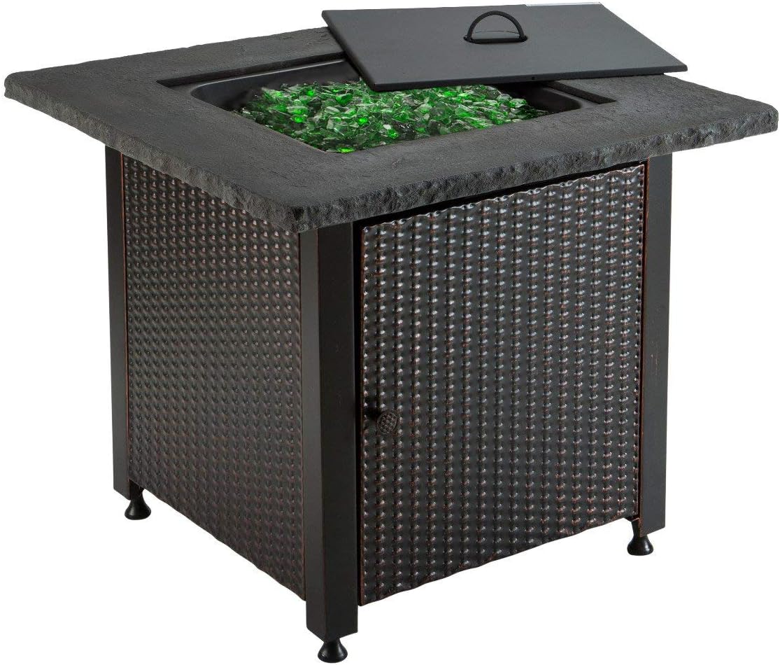 Endless Summer 30" Outdoor Propane Gas Rock Top Fire Pit (Green Fire Glass)