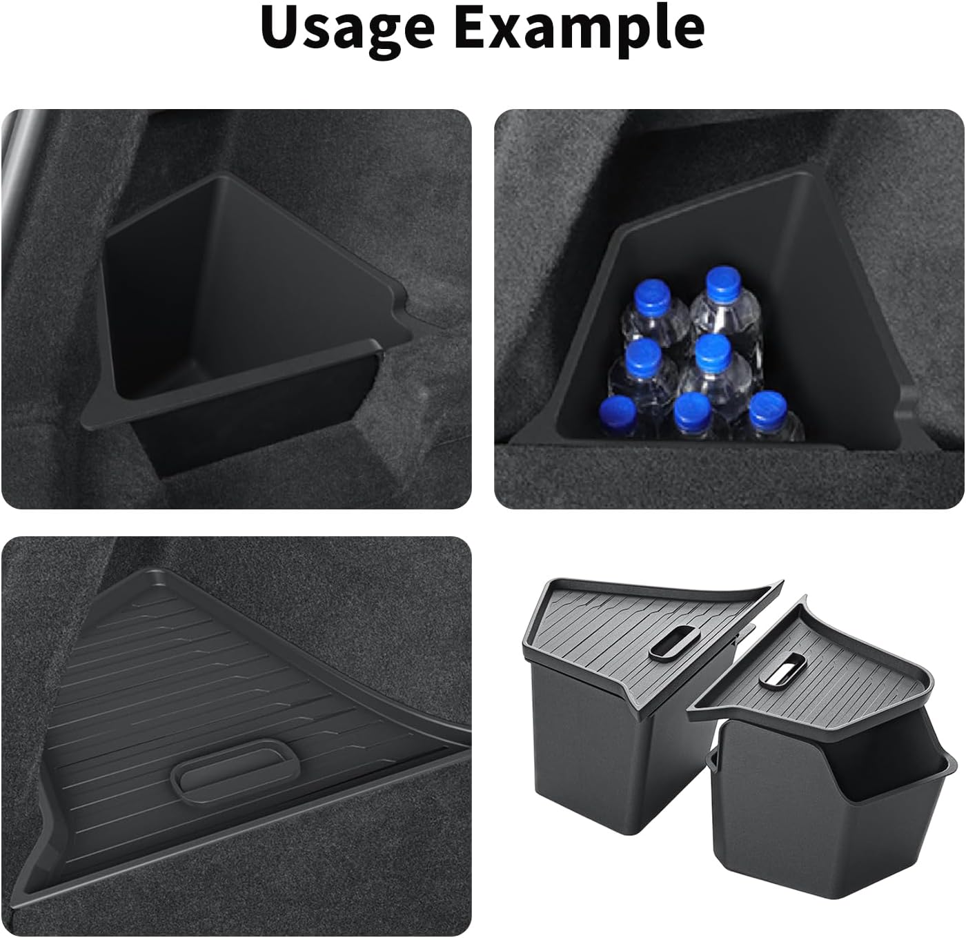 2025 2026 New Tesla Model Y Juniper Trunk Organizer Trunk Storage Bins, Trunk Side Storage Box with Lids Rear Cargo Garbage Bins for Model Y Juniper 2025.03-Present Accessories Black TPE