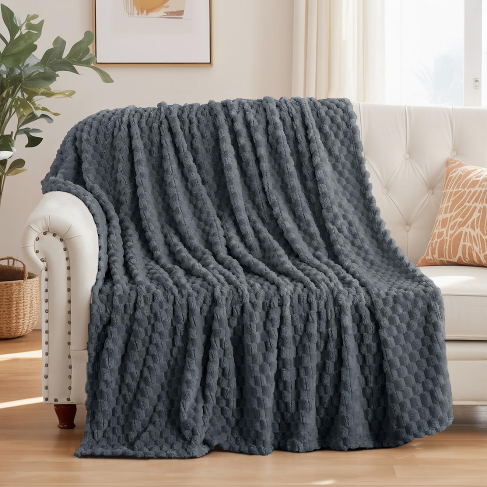 Aisbo Dark Grey Blanket Throws For Sofas Bed - Image 2