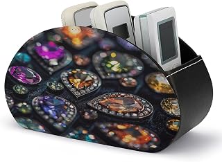 Store Controller PU Leather Remote Caddy Intricate Jewelry Patterns Leather Remote Caddy Desktop Organizer with 5 Spacious Compartments for TV Remot/Media Controllers/Office Supplies