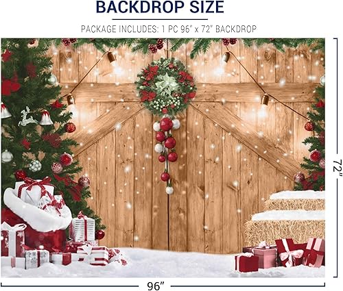 Miniatura 9 de Allenjoy Fondo rústico de 6 x 6 pies para puerta de granero de Navidad para fotografía, fondo de fiesta de madera de Feliz Navidad, vacaciones de