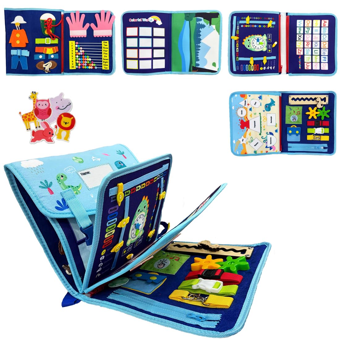 Wembley Busy Board Activity Binder Interactive Sensory Educational Toy for Toddlers Supports Fine Motor Skills & Creativity with Activities for Kids Soft Felt Busy Binder Birthday Gift - Dino Backpack-image-49