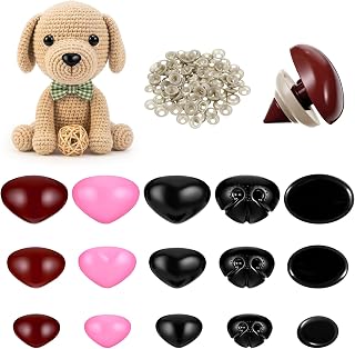 150 Pcs Safety Noses for Crochet Animals, Plastic Safety Noses with Washers Pink Brown Black Doll Making Accessories for Craft Doll Puppet Plush Bear Stuffed Animals