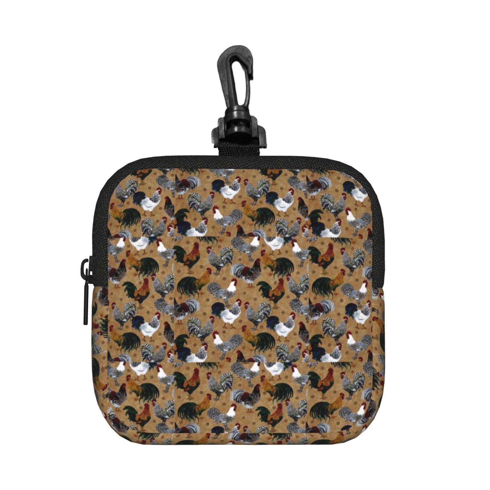 Ercgad Unisex Black Rooster And Chicken Print Print Square Storage Bag Travel Toiletry Cosmetic Organizer Pouch Lightweight Reusable