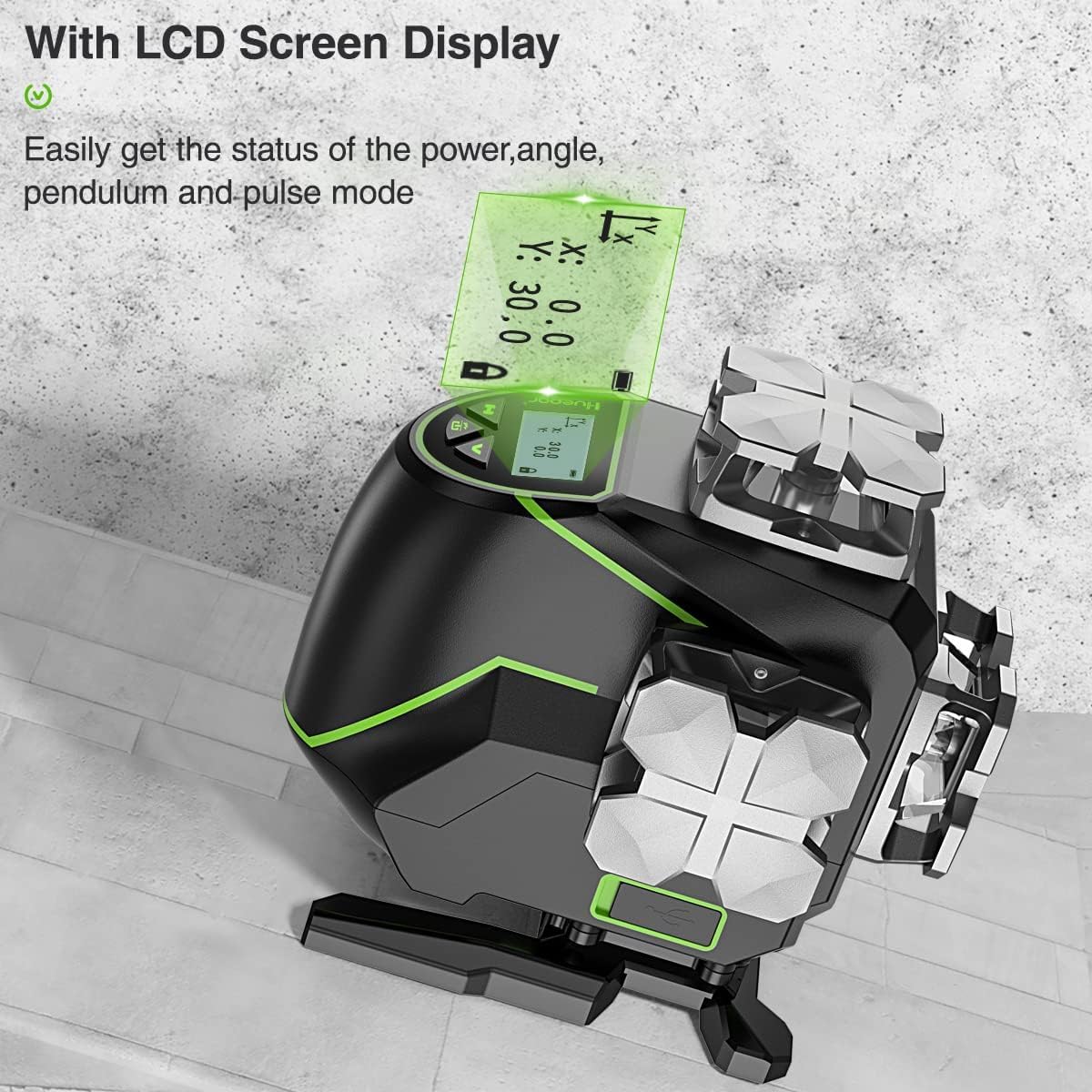 Huepar 4D Niveau Laser, Niveau laser auto-nivelant à 16 lignes, LCD, Bluetooth Faisceau Vert Outil Pour Carrelage, Horizontale/Verticale à 360°,Télécommande & Étui de Transport,Cadeau pour Papa