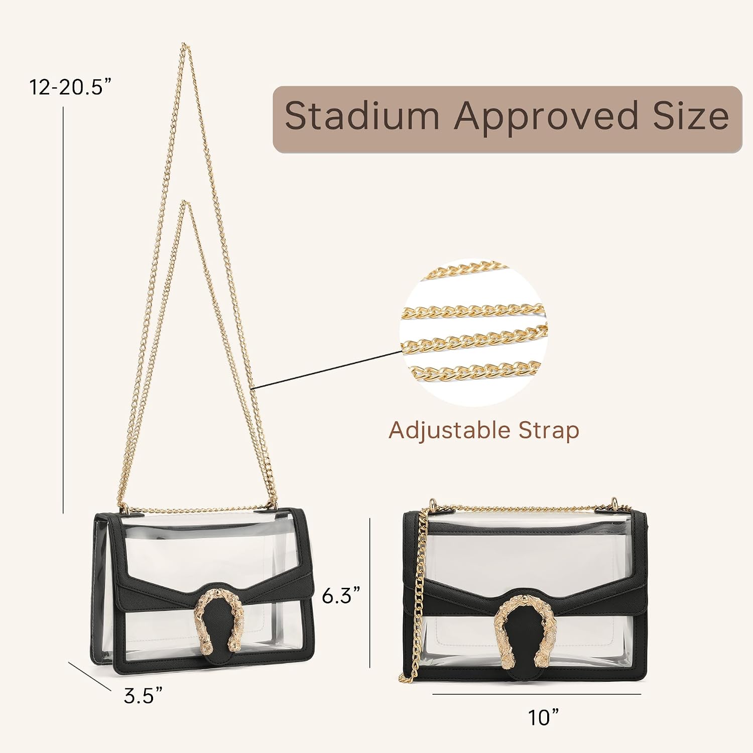 Clear Crossbody Bag for Women Stadium Approved Clear Purse with Chain Strap Cute Clear Bag for Sports Events