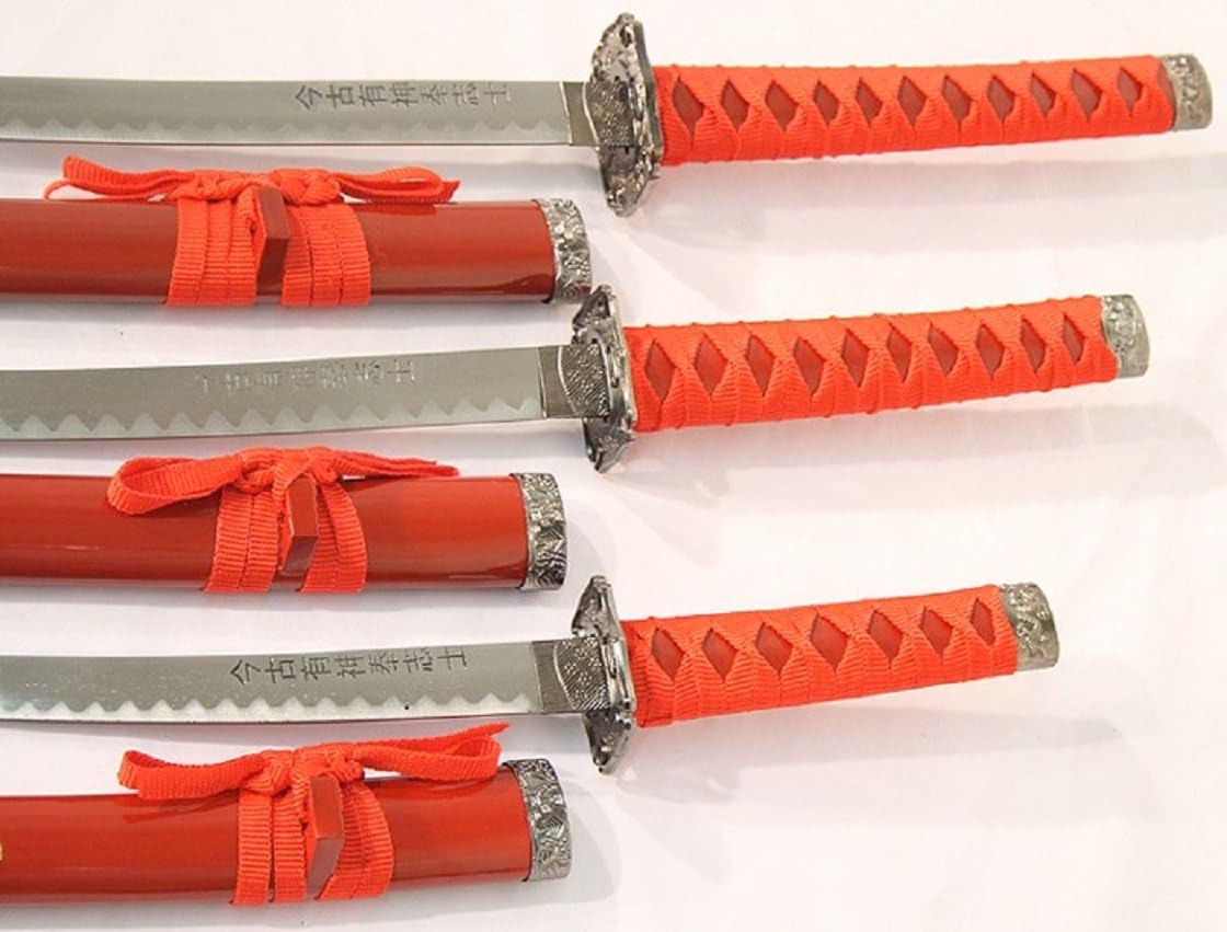 3 Pc Red Katana Ying Yang symbol Sword Set-L8