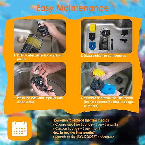 Miniatura 7 de Filtro sumergible para acuario de 3 etapas para pecera, filtro de tortuga con aireación y salida de agua doble, bomba de filtro de tanque de tortuga