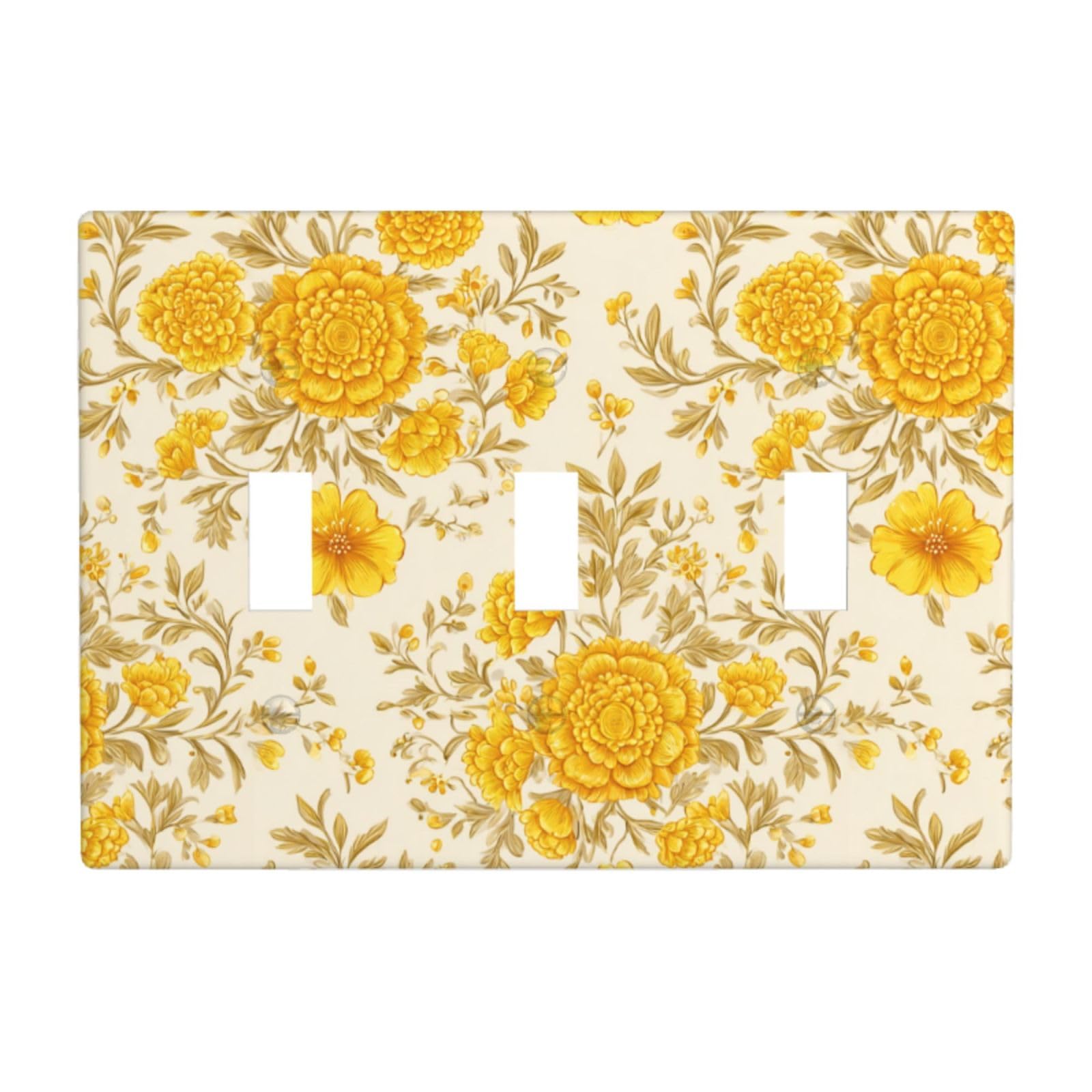 Woshuwo White Mandala Yellow Spring Flowers Light Switch Covers 3 Gang Triple Toggle Wall Plate Switchplate Electrical Faceplate For Bathroom Kitchen Bedroom Decor