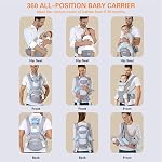 Porte-bébé Ergonomie Porte-enfant avec siège de hanche Kangaroo Sac Soft Porte-Bébé nouveau-né à la petite-fille 7-66lbs Porte-bébés avant et arrière pour hommes papa maman (Grey)