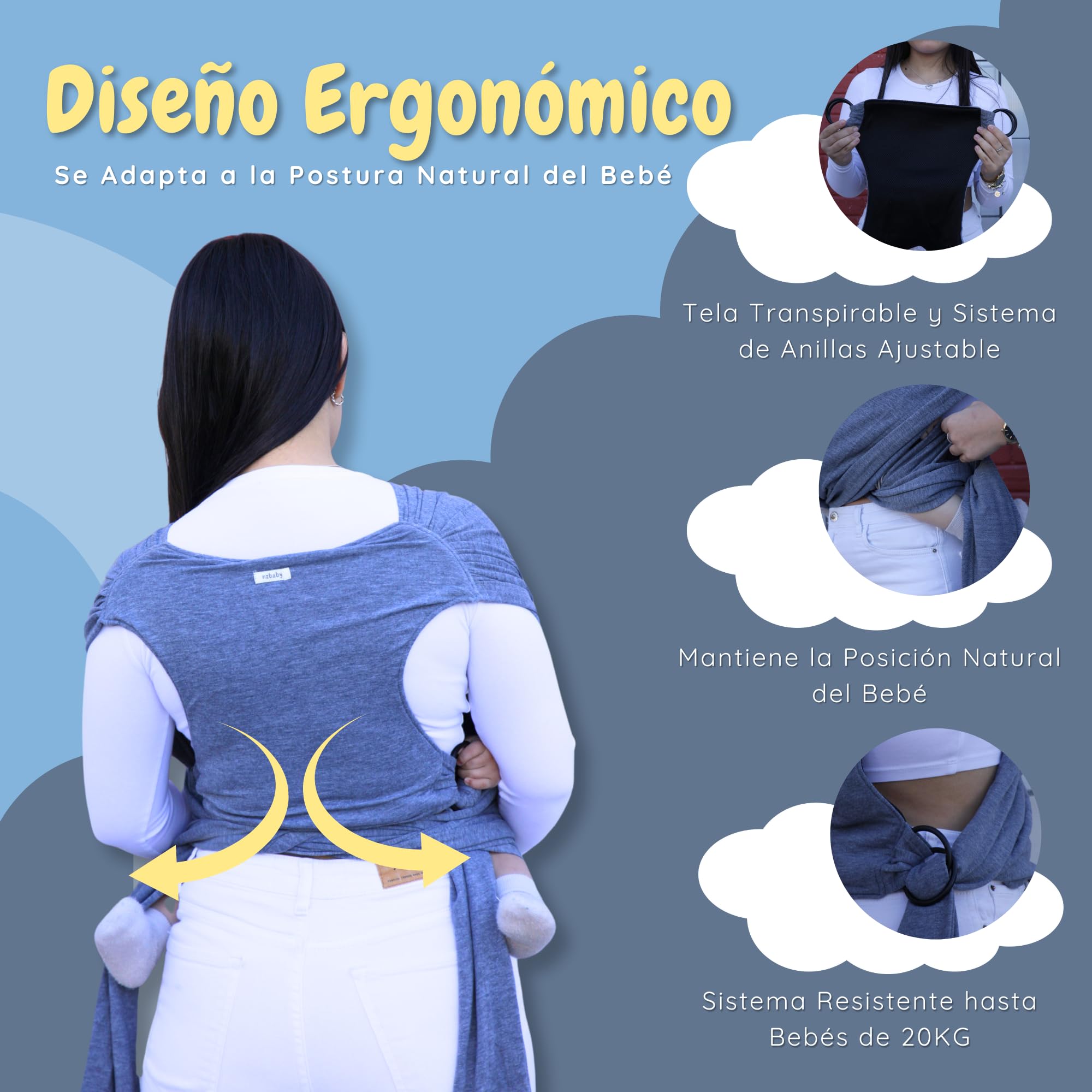 Fular Portabebé Elástico Unisex con Anillas - Porta Bebé Recién Nacido | Fácil de Usar y Seguro | Porteo Bebé Ergonómico y Transpirable - Hasta 20 kg | Bolsa de Transporte y Caja de Regalo Incluidas