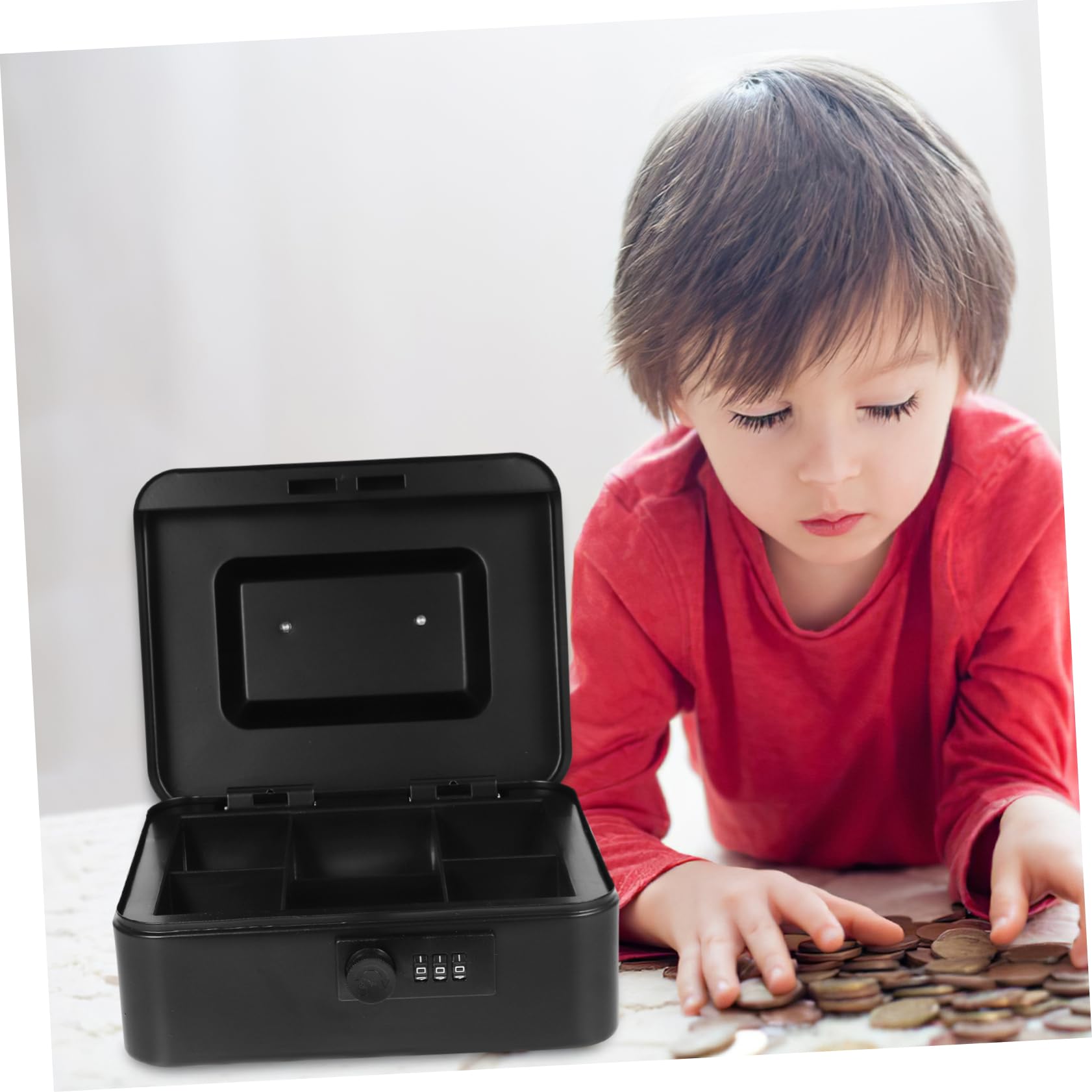 POPETPOP Caja de Dinero con Cerradura Caja de Metal para Escritorio Pequeña con Cerradura para Guardar Joyas el Hogar o Oficina