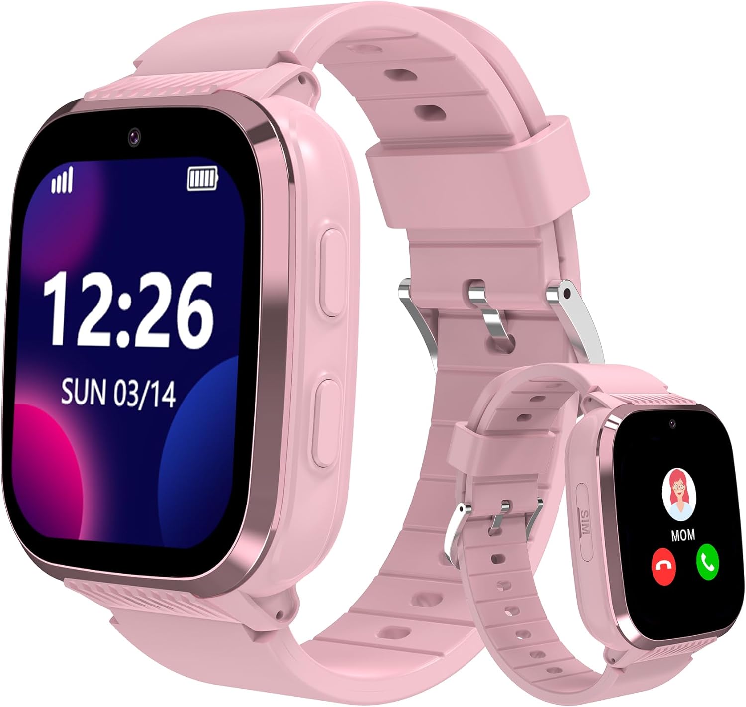 4G Kids Smart Watch Girls with GPS Tracker, Kids Cell Phone Watch with Video and Voice Calling Texting Camera One Key SOS School Mode Alarm Pedometer Waterproof Birthday Gifts for Age 4-12(Pink)