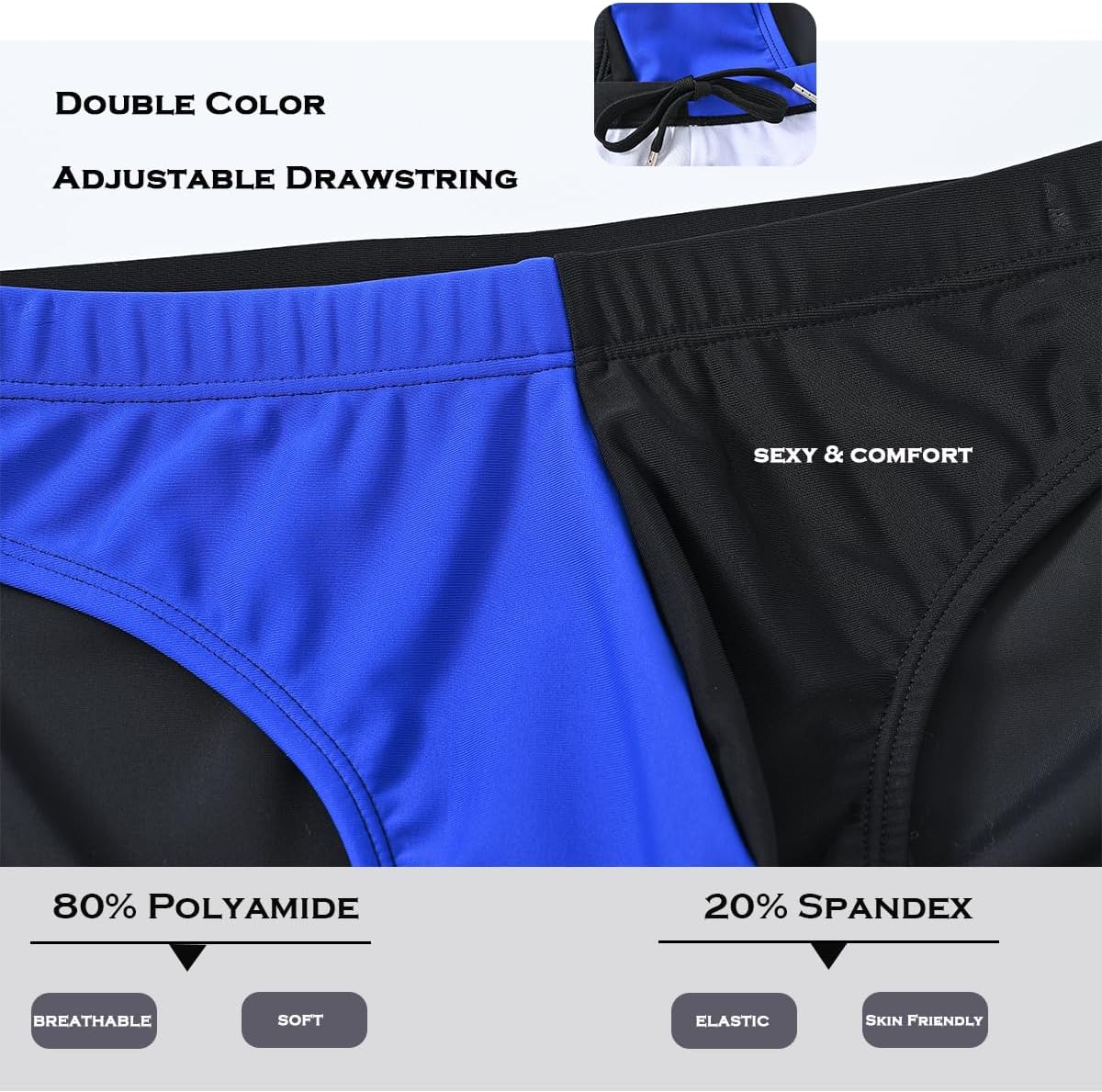 ZONBAILON Mens Bikini Swimming Adjustable Drawstring Design for Swim Party Sexy Swim Briefs