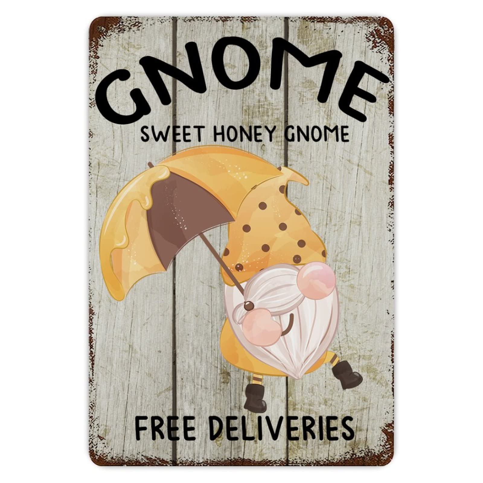 ENEDNATE Gnome Sweet Honey Gnomes Vintage Metal Tin Sign 8x12 inch Aluminum Sign for Kitchen Bars Restaurants Cafes Pubs Wall Decor