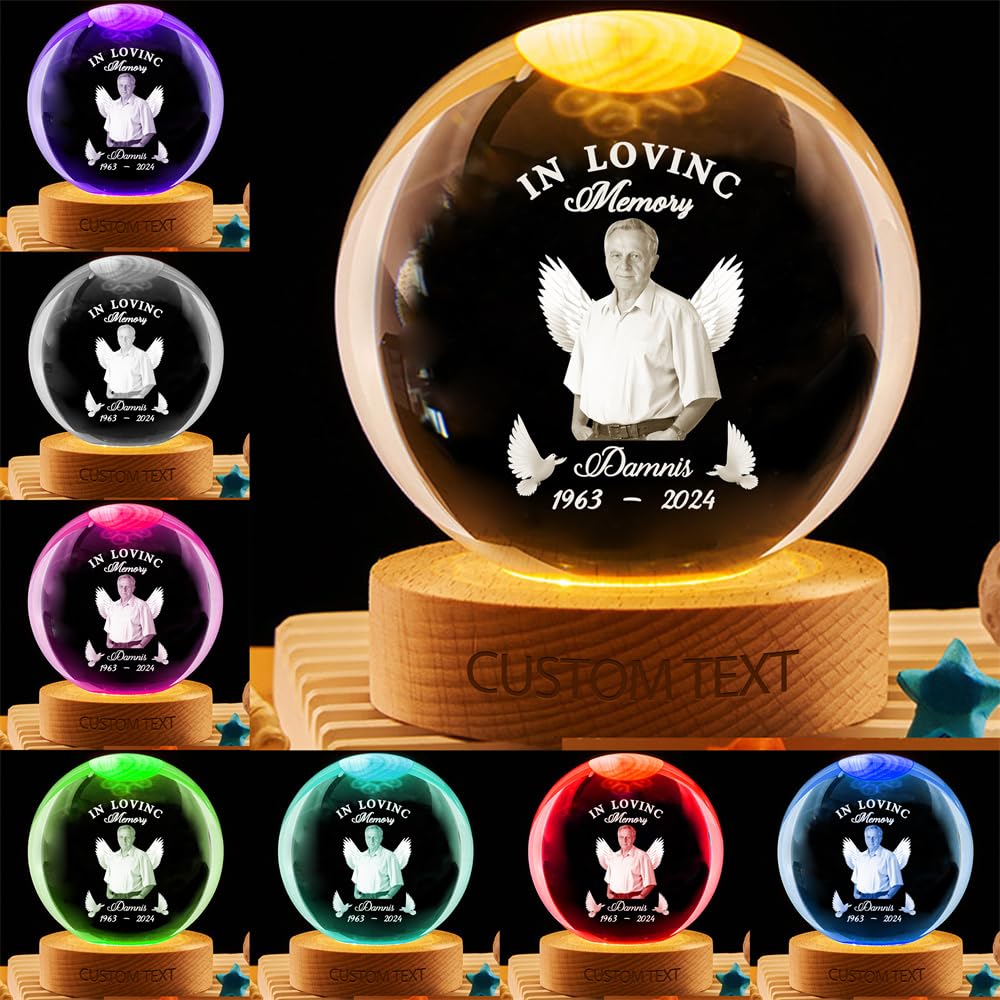 MYZQIFF When You Miss me Have no Fear Personalized Photo Memorial Crystal Globe Lamp, Custom Picture 3D Memory Crystal Ball Night Light Keepsake,Remembrance Sympathy Gift for Loss of Loved Ones
