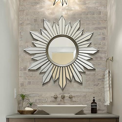 Espejos decorativos dorados de 34 pulgadas para decoración de pared, espejo decorativo en forma de flor para sala de estar, dormitorio, comedor,